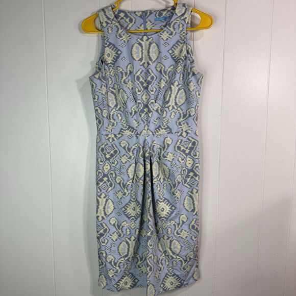 J McLaughlin Women’s S Sleeveless Dress Ikat Print Blue Yellow Short Dress - Picture 1 of 9